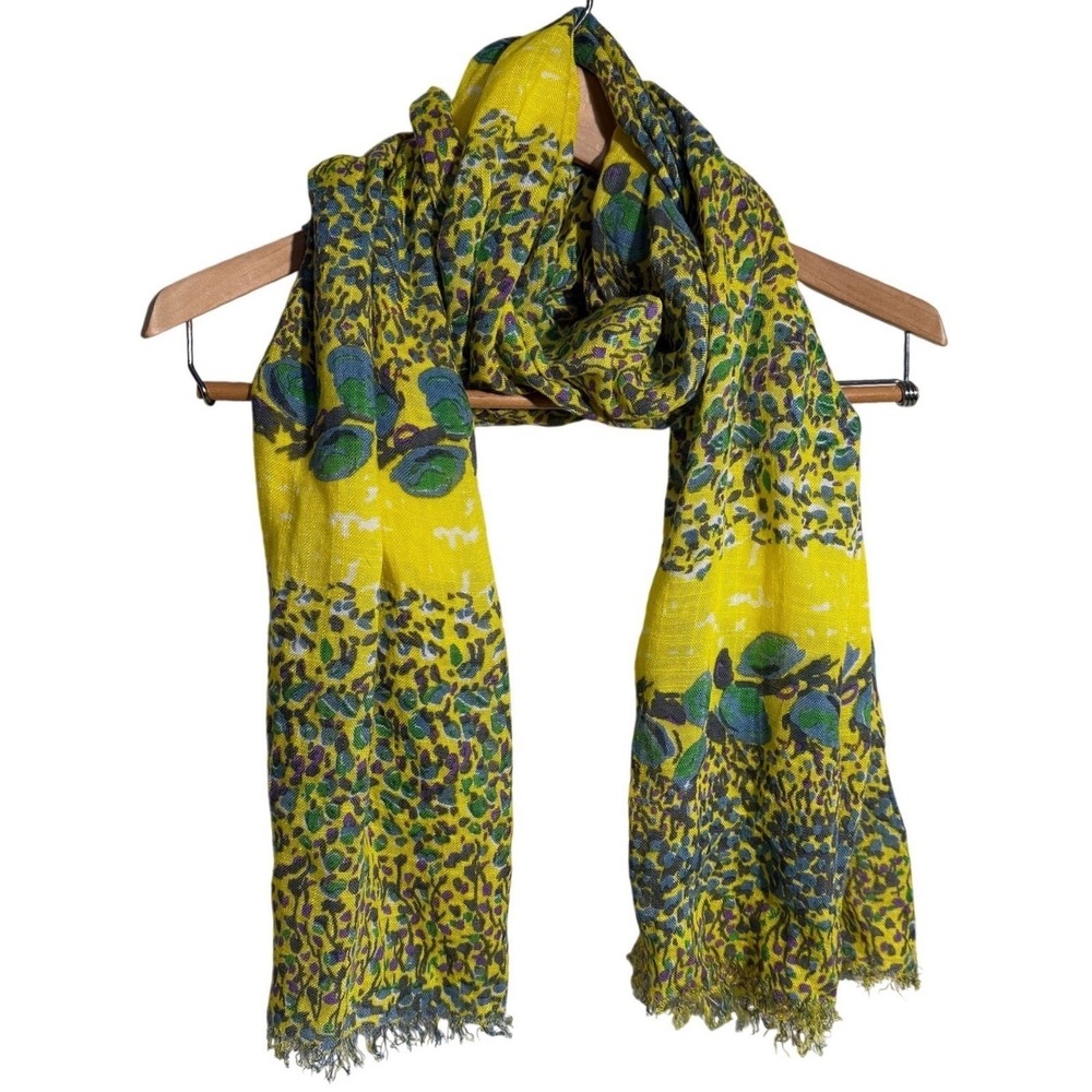 Barneys New York Scarf Yellow Multicolor Floral Abstract Boho Twee DISCONTINUED